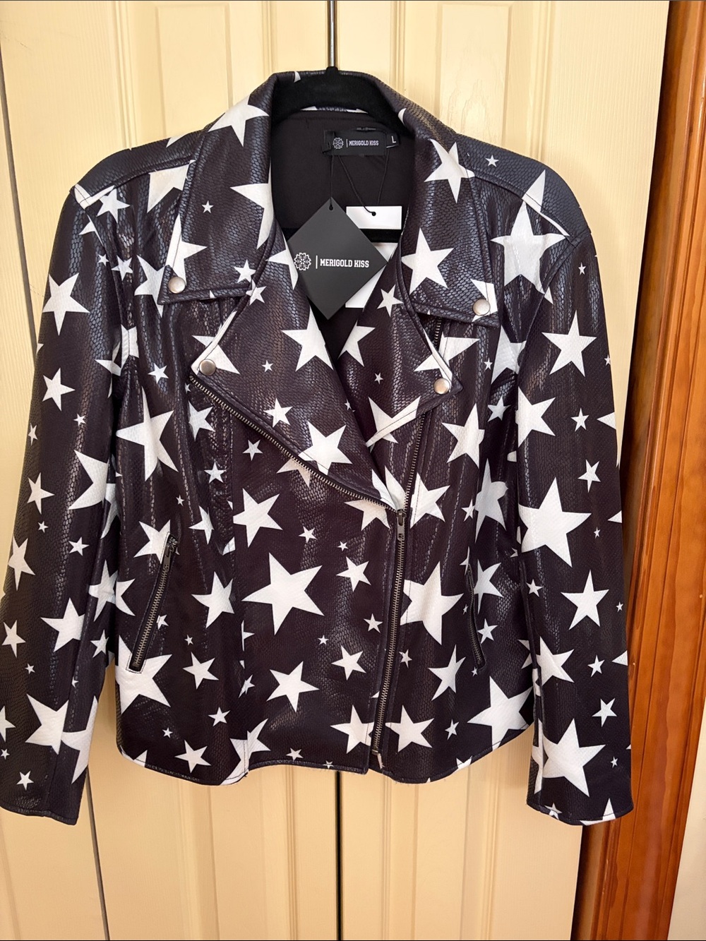 Black & White Star Print Moto Jacket
